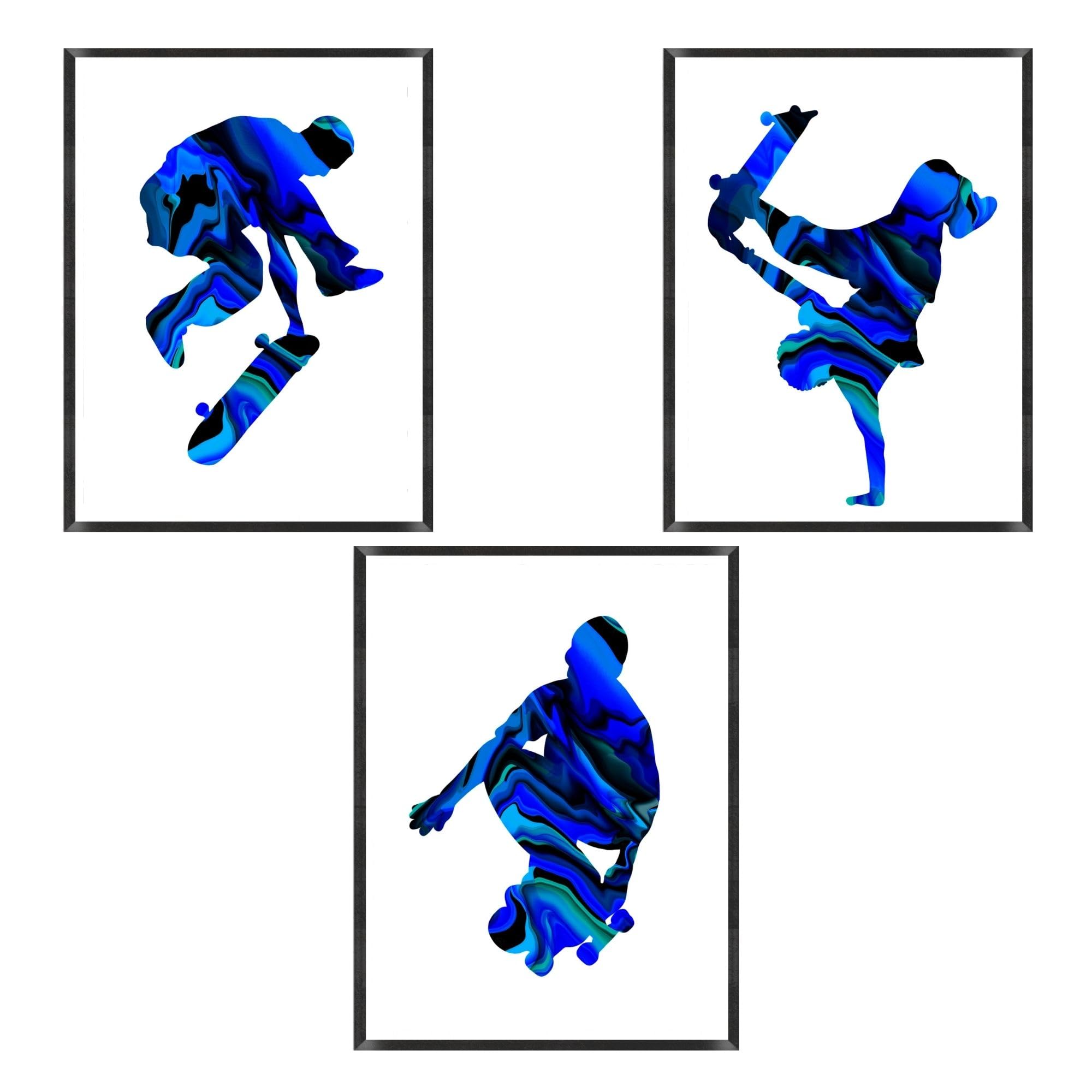 Set of three skateboarding prints | A5, A4, A3 and A2 | Skateboard wall art | Skateboarding boys bedroom | Persoanlised boys bedroom prints (A4)