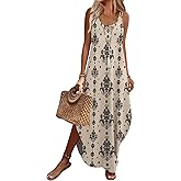 WIHOLL Summer Dresses for Women Spaghetti Strap Maxi Dress Scoop Neck Casual Boho Sundresses Beach Vacation Outfits Pockets