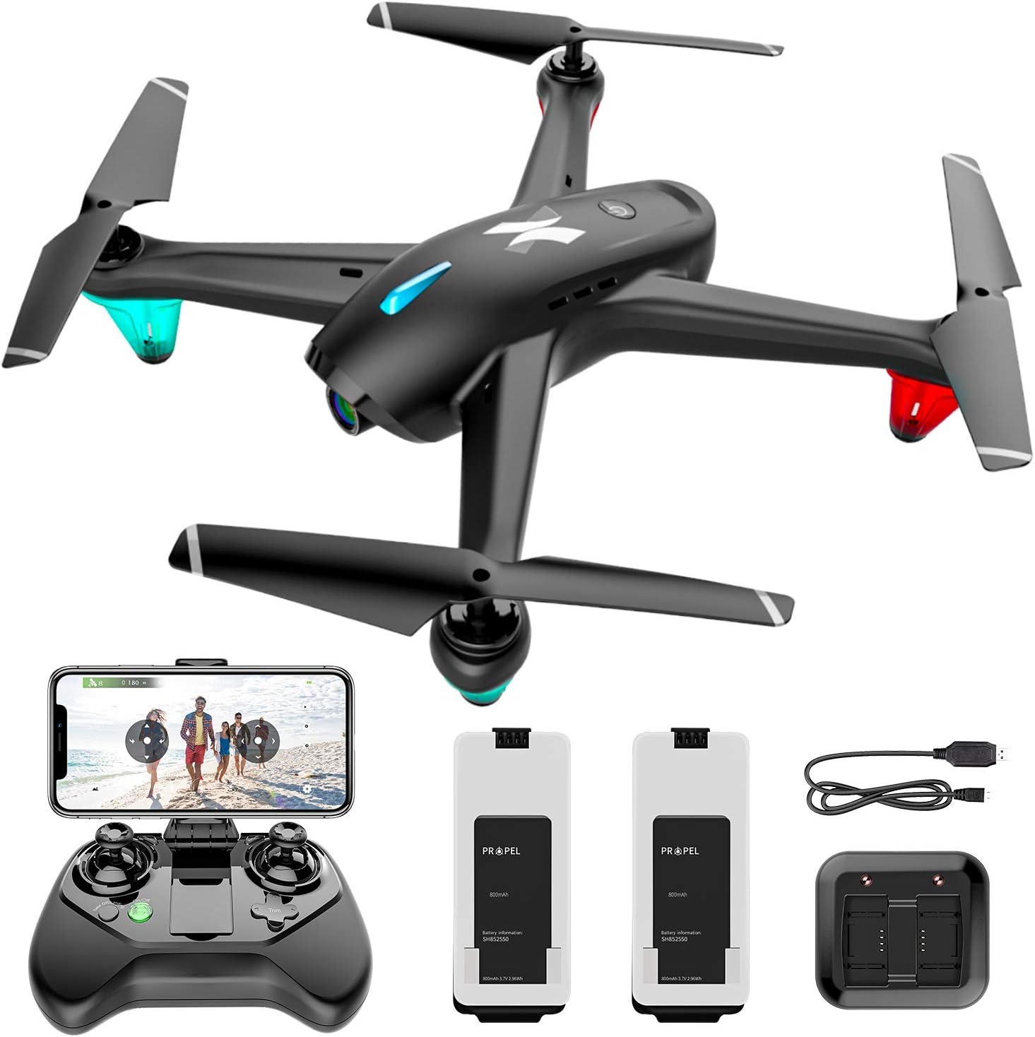 1080p FPV Drone with HD Camera for Adult Kid Beginner,Live Video 120°Wide-Angle WiFi Quadcopter with Altitude Hold Headless Mode One Key Start Speed Adjustmen 20min Flight Time 2 Batteries, Easy Fly