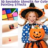 ENJSD Face Paint Set, 18 Colors, 5 Brushes, 30 Stencils, Water Based Non-Toxic view 4
