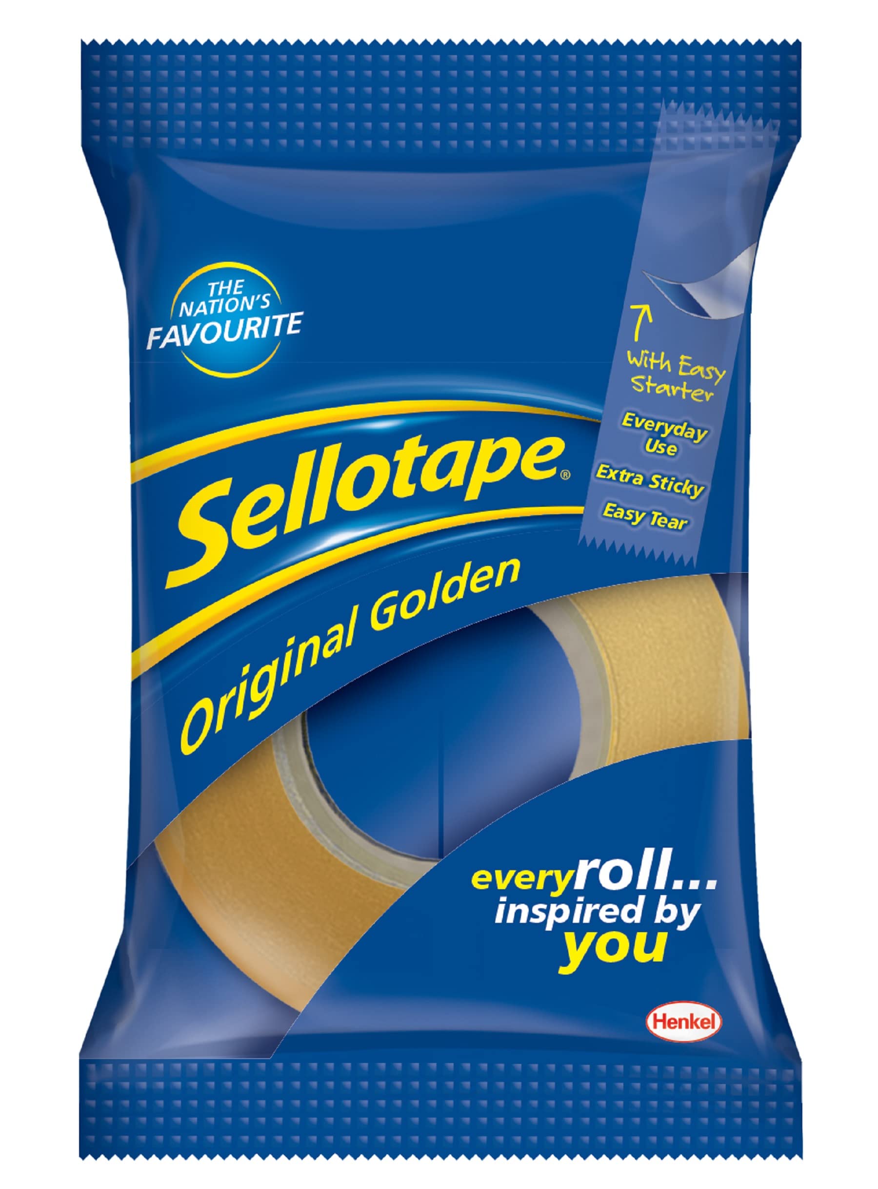 Sellotape Original Golden, Multi-Purpose Clear Tape for Household Objects, Clear Packing Tape for Sticking Envelopes or Cards, Easy to Use Packaging Tape, 24mm x 33m, Pack of 6