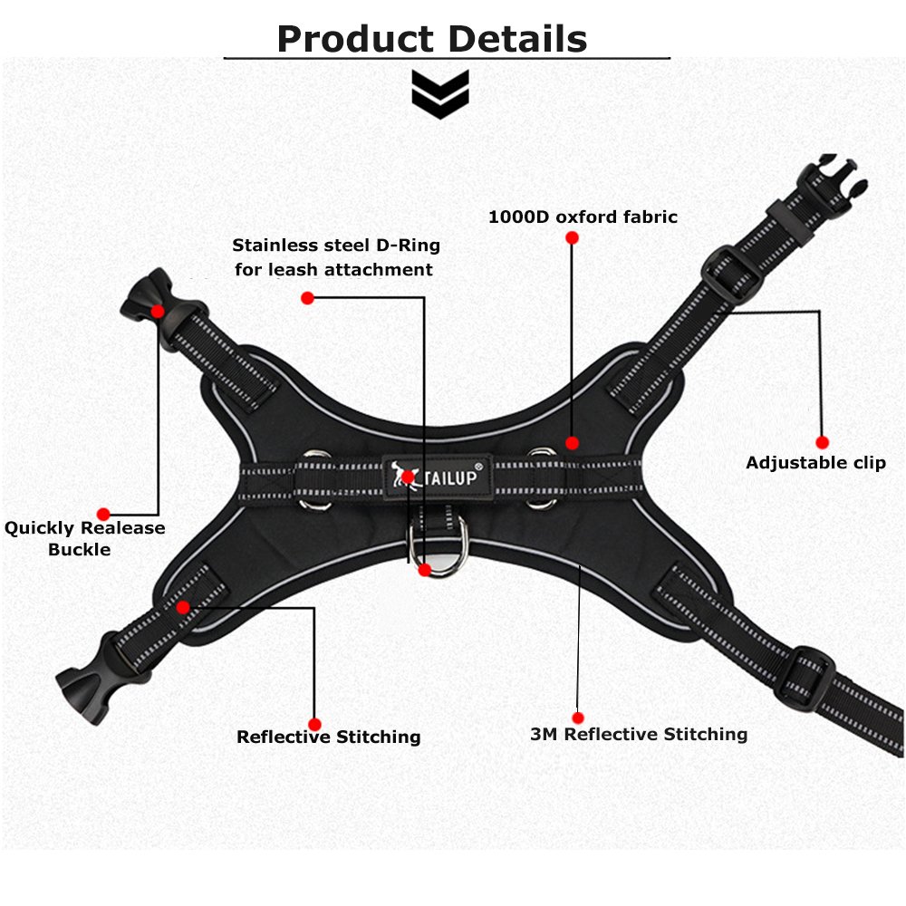 Santune Dog Harness Vest No Pull Adjustable Heavy Duty Oxford 3M Reflective Safety Pet Harnesses with Handle for Small Medium Large Dogs Walking Traveling Training (Orange, L)