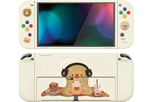 PlayVital ZealProtect Soft Protective Case for Nintendo Switch OLED, Flexible Protector Joycon Grip Cover for Nintendo Switch OLED w/Thumb Grips & ABXY Direction Button Cap - Cozy Gamer Bear