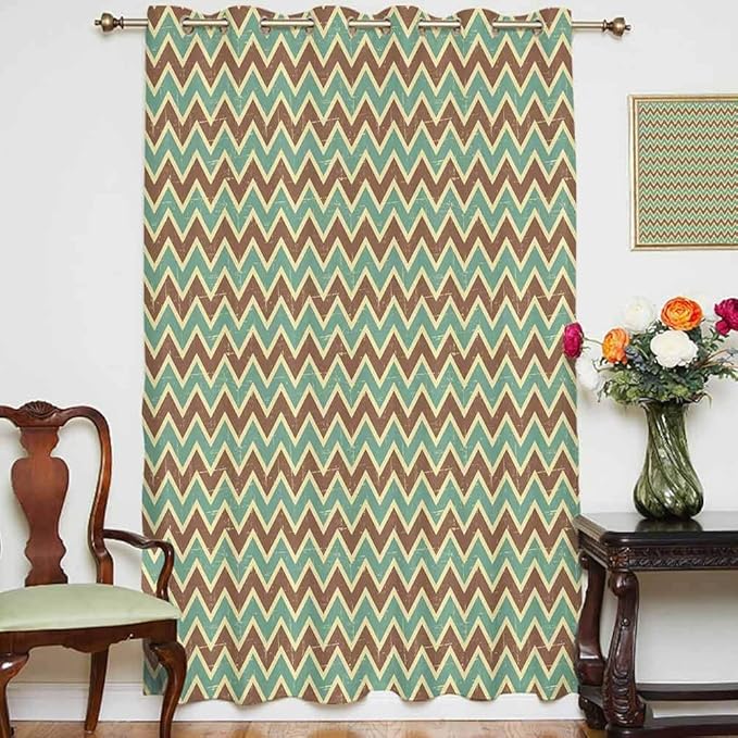 Cortinas opacas para puerta de patio, color marrón y azul, diseño de