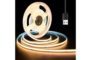 GUPUP 10 ft 5V COB Turnable Rope Light, Warm White USB LED Strip Light, 3000K 960 LEDs Density Lighting Strip, 3M Adhesive, CRI≥90, for Cabinet, Kitchen, Mirror, Home Decoration
