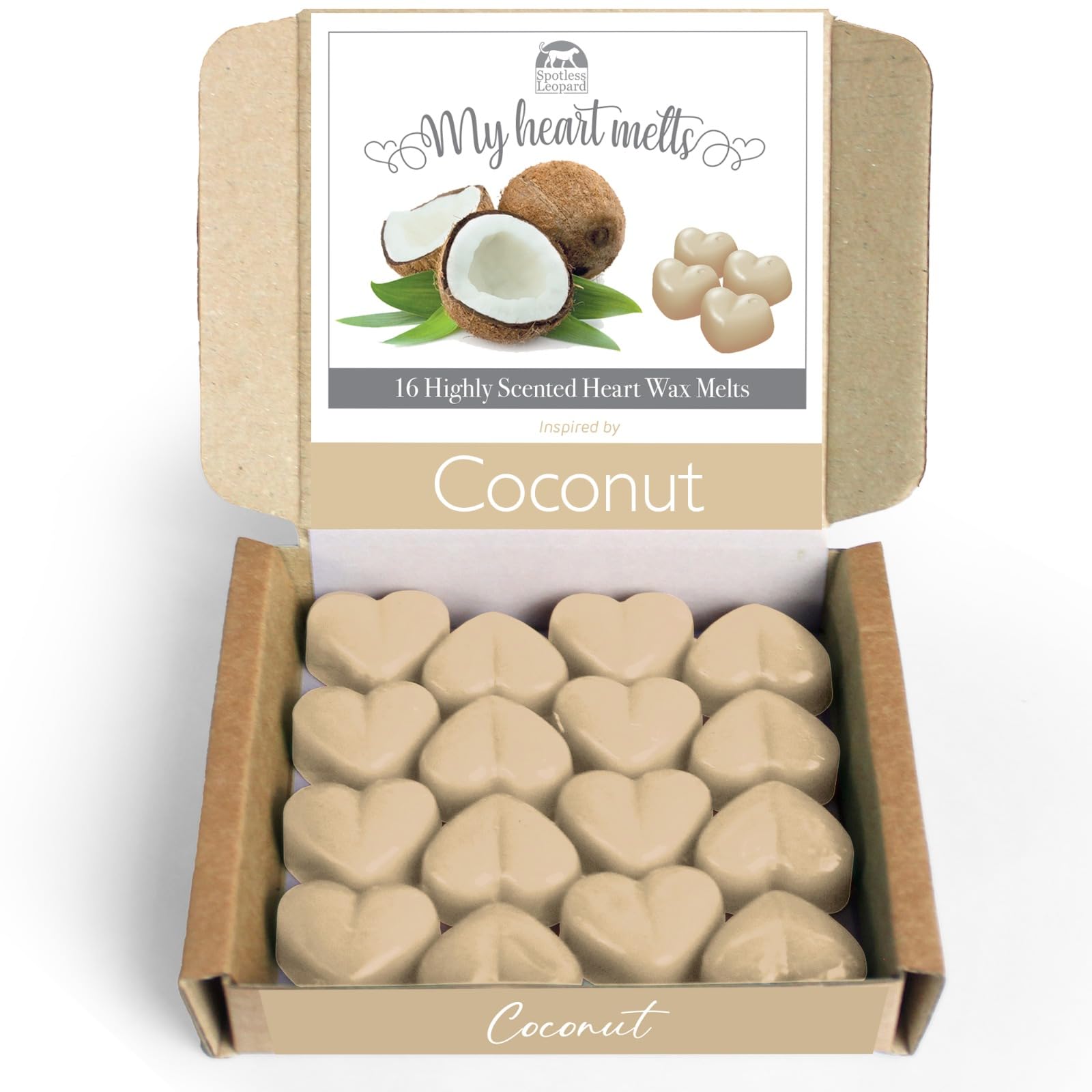 Coconut Wax Melts: 16 x 5g Heart Shape Scented Wax Melts, Vegan & Pet Friendly, Cruelty & Plastic Free, Candle Alternative
