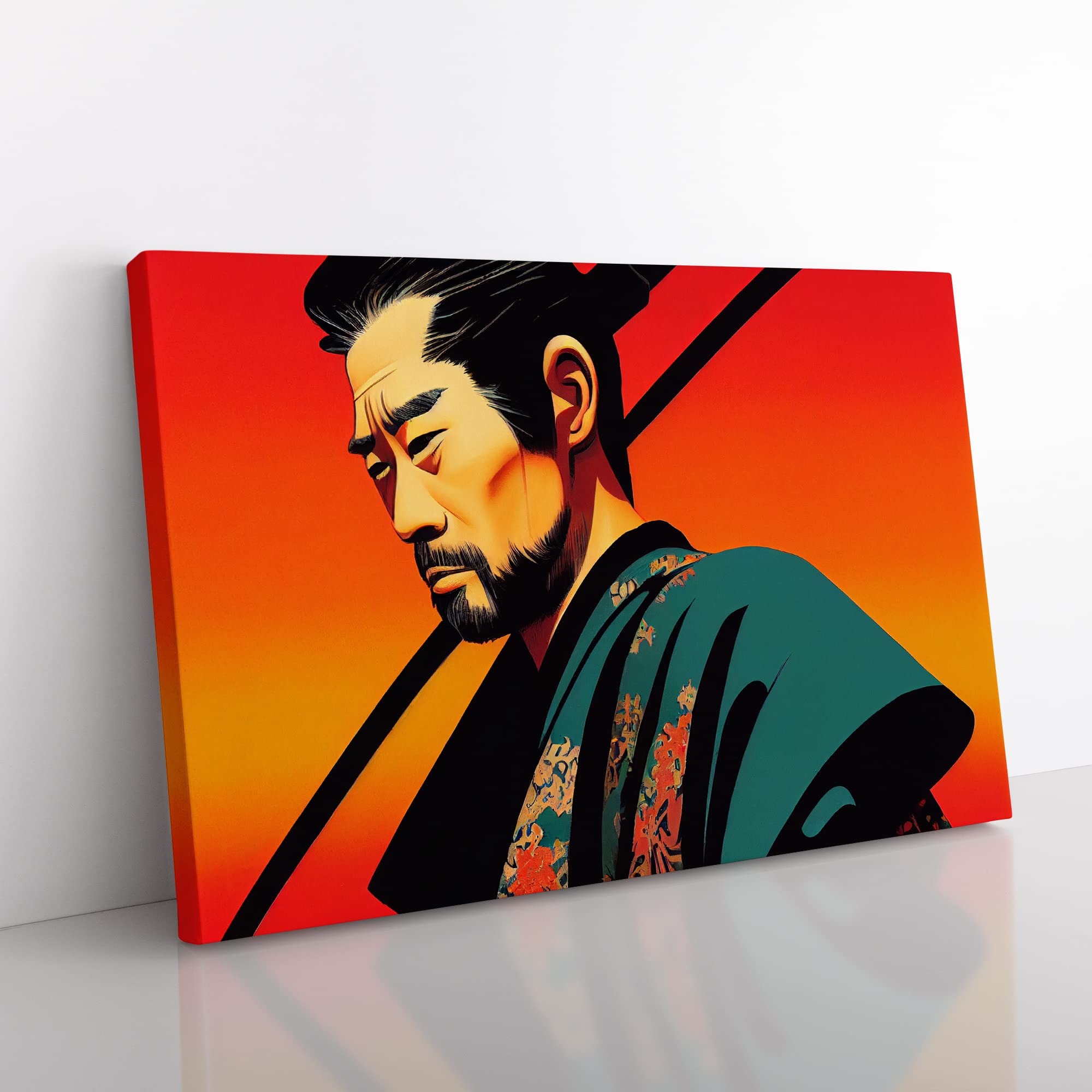 Modern Samurai Canvas Wall Art Print Ready to Hang, Framed Picture for Living Room Bedroom Home Office Décor, 50x35 cm (20x14 Inch)