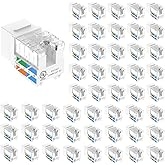 VCE Cat6 RJ45 Keystone Jacks UL Listed 50-Pack, Punch Down Ethernet Wall Jack 90-Degree Adapter in White with 1-Pack Wire Str