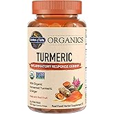 Garden of Life Organics Turmeric Inflammatory Response Gummy - 120 Real Fruit Gummies for Kids & Adults, 50Mg Curcumin (95% Curcuminoids), No Added Sugar, Organic, Non-GMO, Vegan & Gluten Free