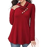 Bulotus Womens Turtleneck Sweaters Ribbed Knit Split Cowl Neck Tunic Sweaters