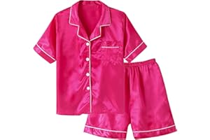 Vopmocld Big Kids Unisex Pjs Set Girls Boys Silk Pajama Sets Satin Clasic Sleepwear Summer 2 Pieces Button Down Nighty