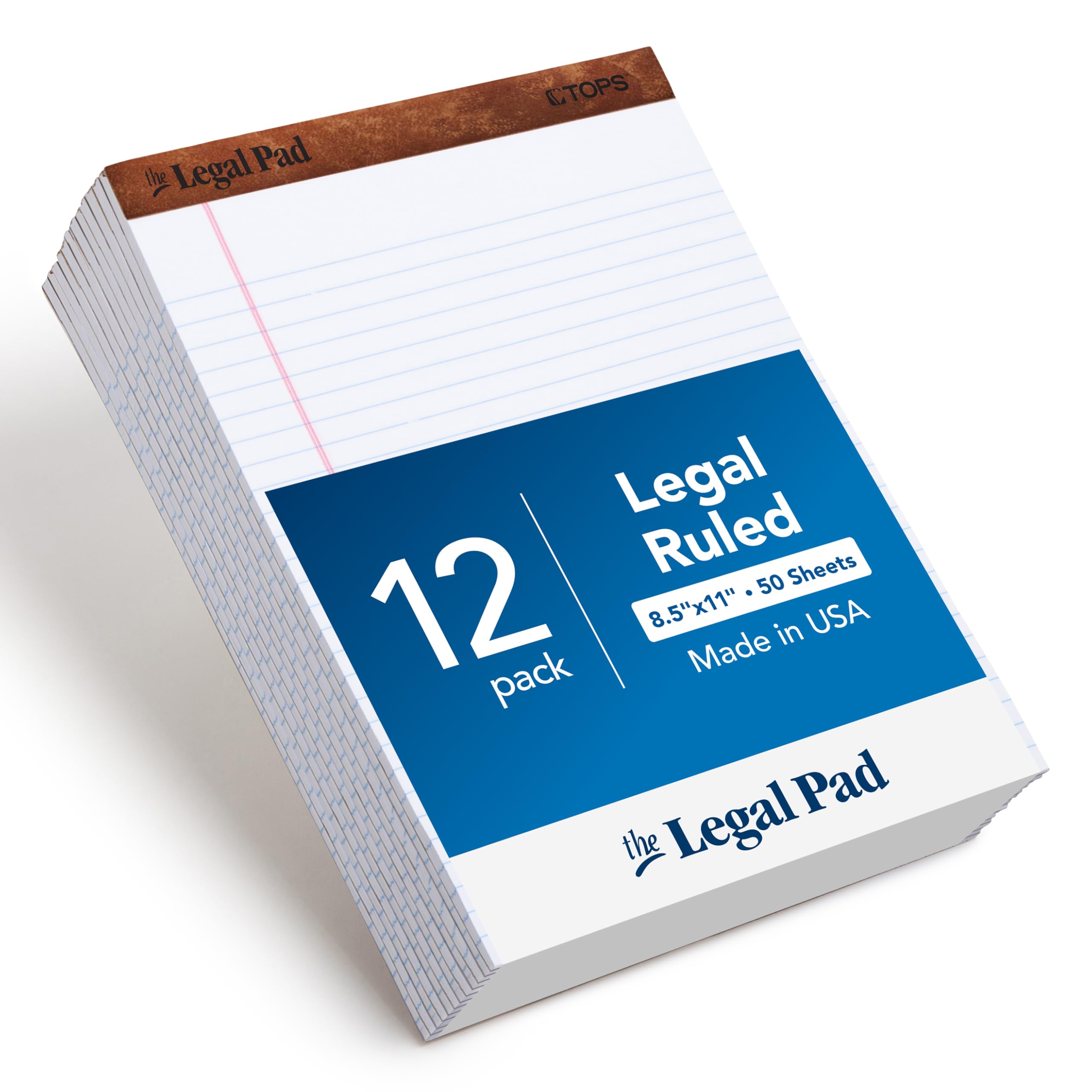TOPS The Legal Pad Writing Pads, 8-1/2 x 11-3/4, Legal Rule, 50 Sheets, 12 Pack (7533), White