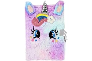 BREENHILL Unicorn Diary for Girls with Lock and Keys, Plush Diary Secret Diary, Writing Journal Lined Pages Notebook