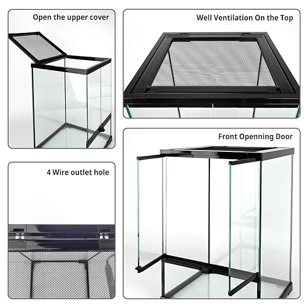 WAAZOOREP 11 GALLON REPTILE GLASS TANK VERTICAL TERRARIUM 12″X12″X18″ HABITAT ENCLOSURE WITH FRONT OPENNING DOOR AND TOP SCREEN VENTILATION FOR GECKOS, SNAKES,TREE FROGS,CHAMELEON
