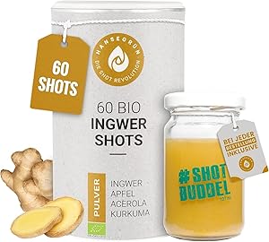 Hansegrün - 2x Bio Ingwer Kurkuma Shots (60 Stk.) - Veganes Superfood-Pulver für Immungsystem¹ & Energiestoffwechsel² - Kurkuma, Zitronenschale & Acerola - 100% echte Zutaten zur täglichen Zubereitung