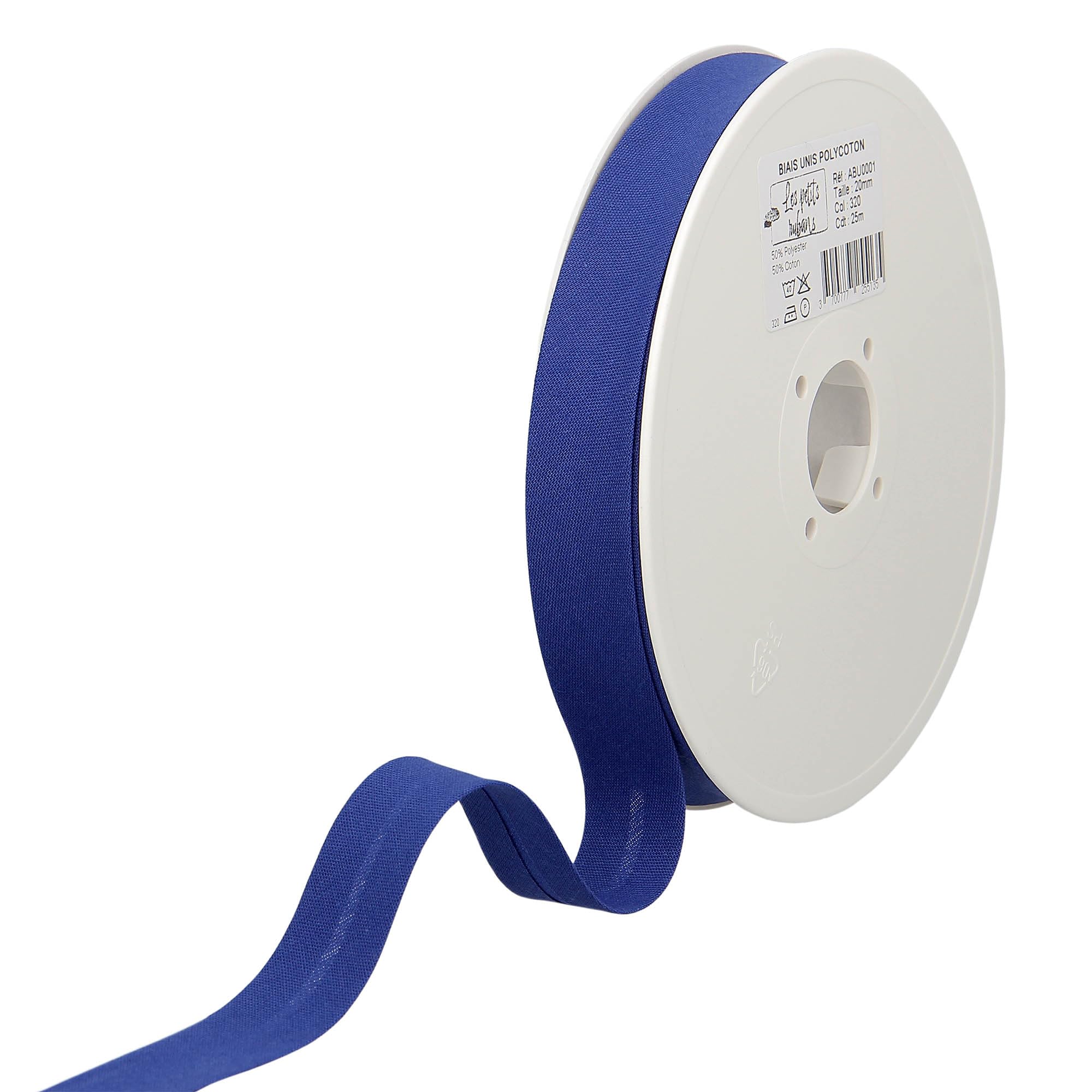 Les Petits Rubans Bias Binding - 20mm Wide, Folded 10mm, 25m Roll, 50% Cotton 50% Polyester, Edge for Sewing, Banners, Upholstery, Furniture, Piping, Clothing, Blankets