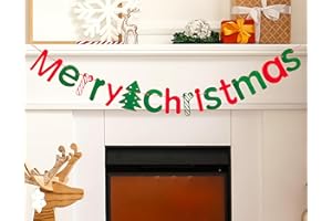 JSDJ Merry Christmas Banner with Christmas Tree Red Green Wool Felt Garland Happy Holiday Decoration Indoor Cute Hanging Decor for Mantel Fireplace Wall, Kids Bedroom, Living Room,Party Supplies