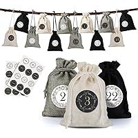 Naler Advent Calendar 2025 Christmas Drawstring Pouches Jute Gift Bags 24 Days Burlap Hanging Countdown Candy Gift Bags for X
