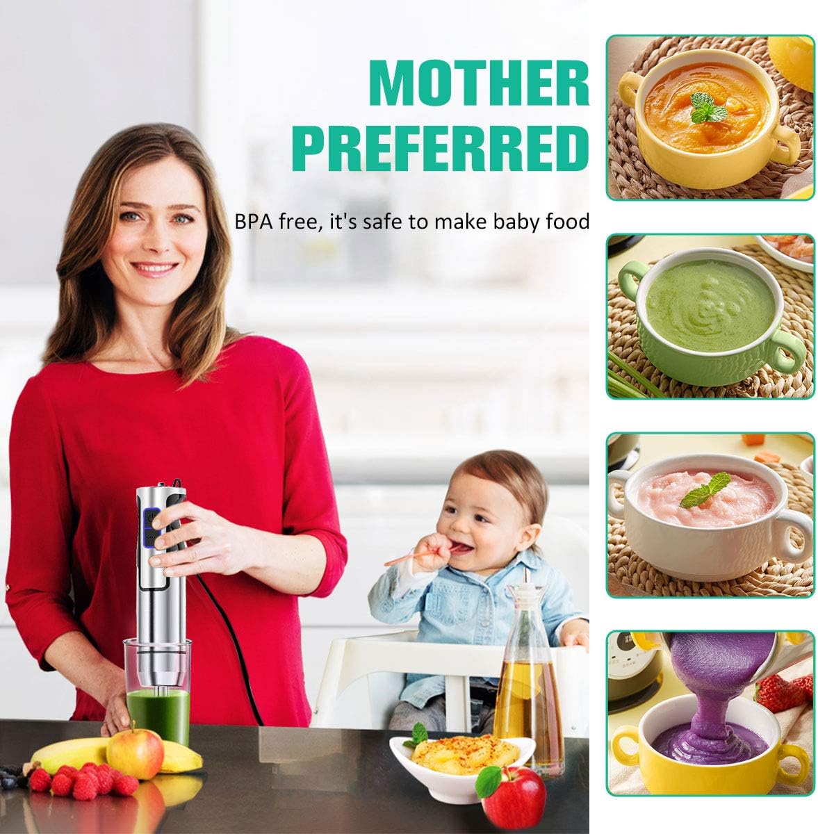 COMSOON Immersion Blender, 3-in-1 500W Multifunctional Hand Blender, Turbo Design & 8 Speed Stick Blender with Detachable Shaft, Whisk & Milk Frother for Making Smoothies, Puree, Baby Food, Soup, etc: Kitchen & Dining