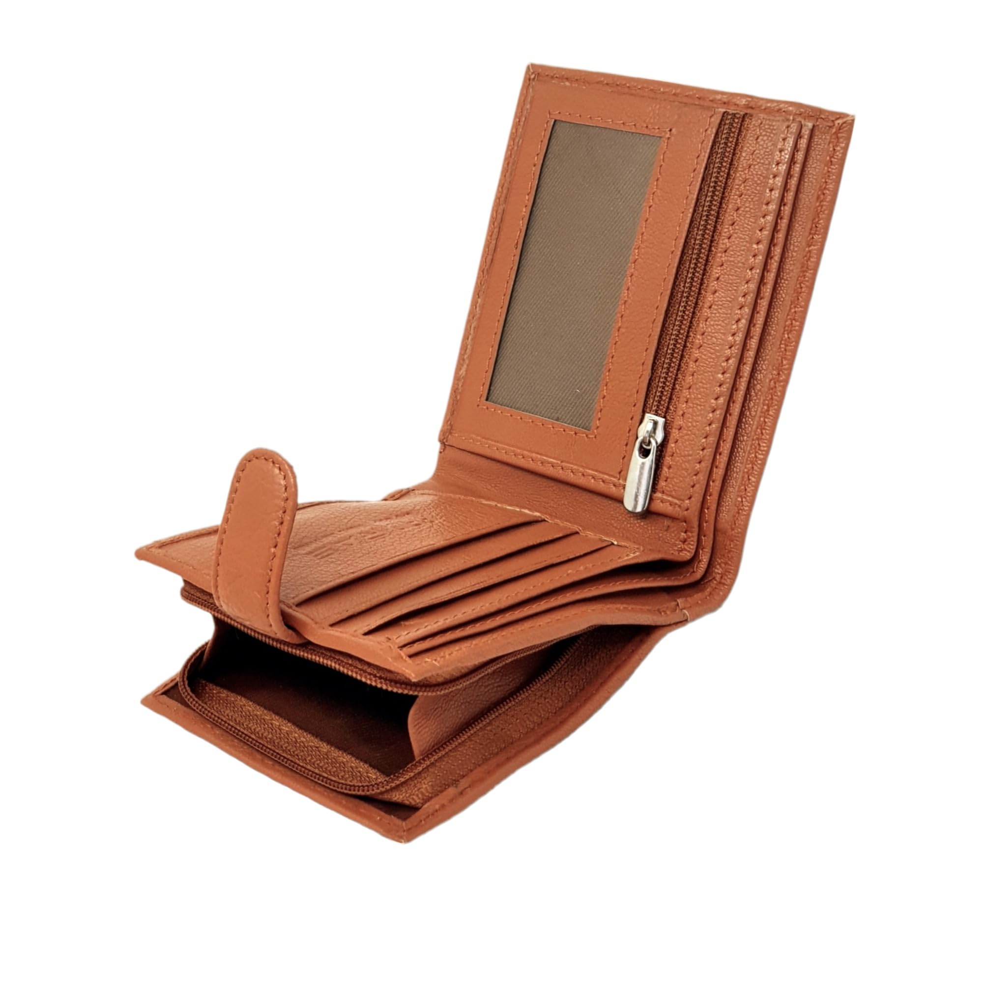 RAS WALLETS Mens RFID Blocking Soft Genuine Leather Bifold Wallet with A Side Zipper Coin Pouch 42 (Tan)