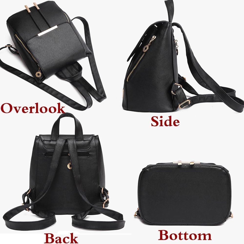 FiveloveTwo Womens Girls Fashion Backpack Rucksack PU Leather Backpack Purse Shoulder Hobo Bag Satchels Top-Handle Bags Black - Image 4