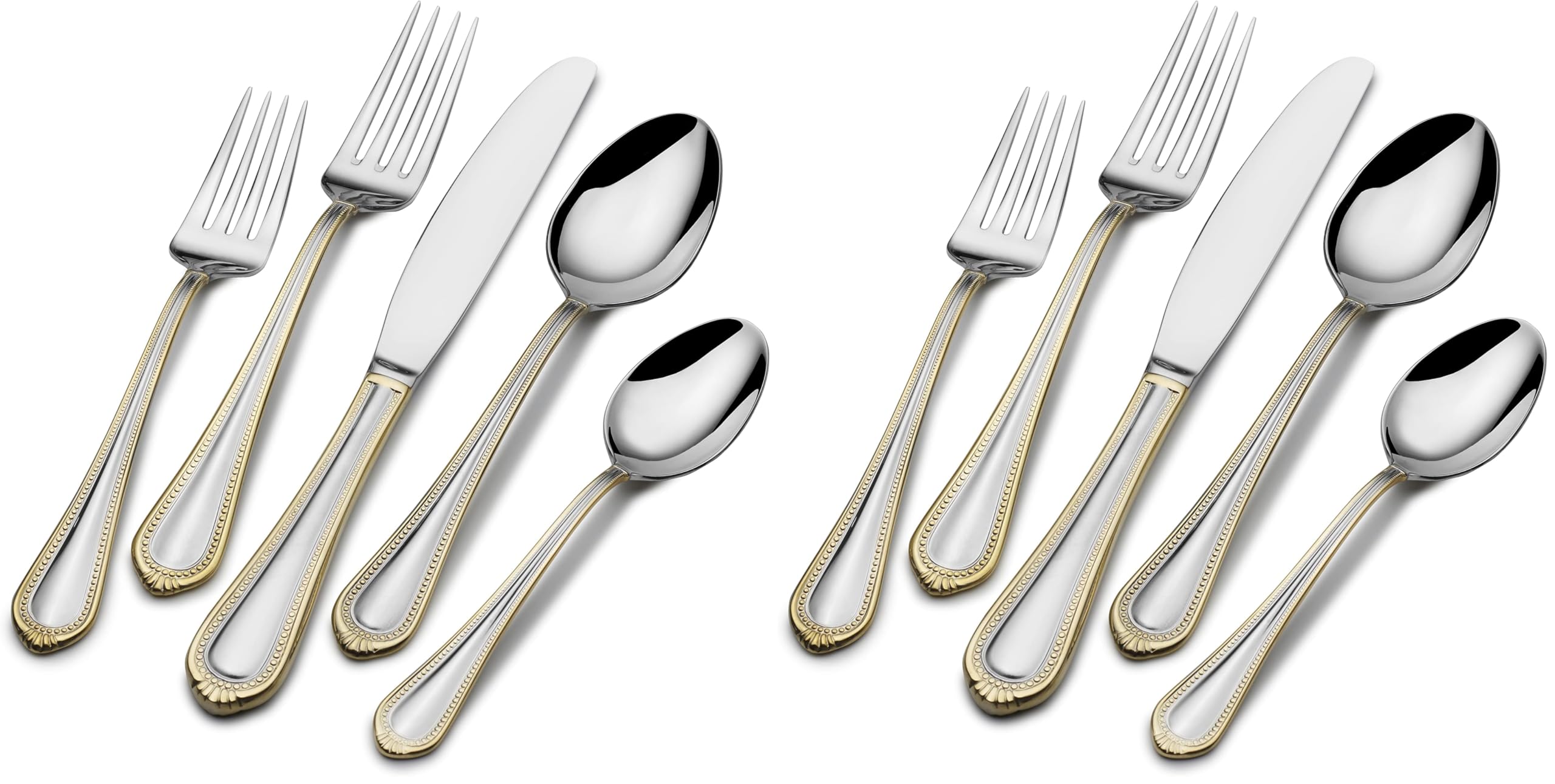 Mikasa, Gold Accent Regent Bead Flatware Service for 12, 65 Piece Set, 18/10 Stainless Steel, Silverware Set with Serving Utensils (Pack of 2) Image