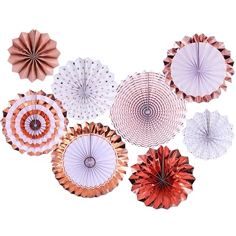 Amazoncom 2ndtonone 8 Pcs Rose Gold Hanging Paper Fans