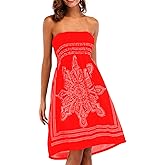 Women's Strapless Floral Bohemian Casual Mini Beach Dress Cover-ups Dress