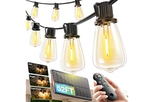 addlon 52(48+4) FT Solar String Lights Waterproof, Remote Dimmable 16+1 LED | Patio Lights Solar Powered with USB Port, Shatterproof Bulbs, 3 Light Modes, Timable Solar Light for Camping Backyard Garden