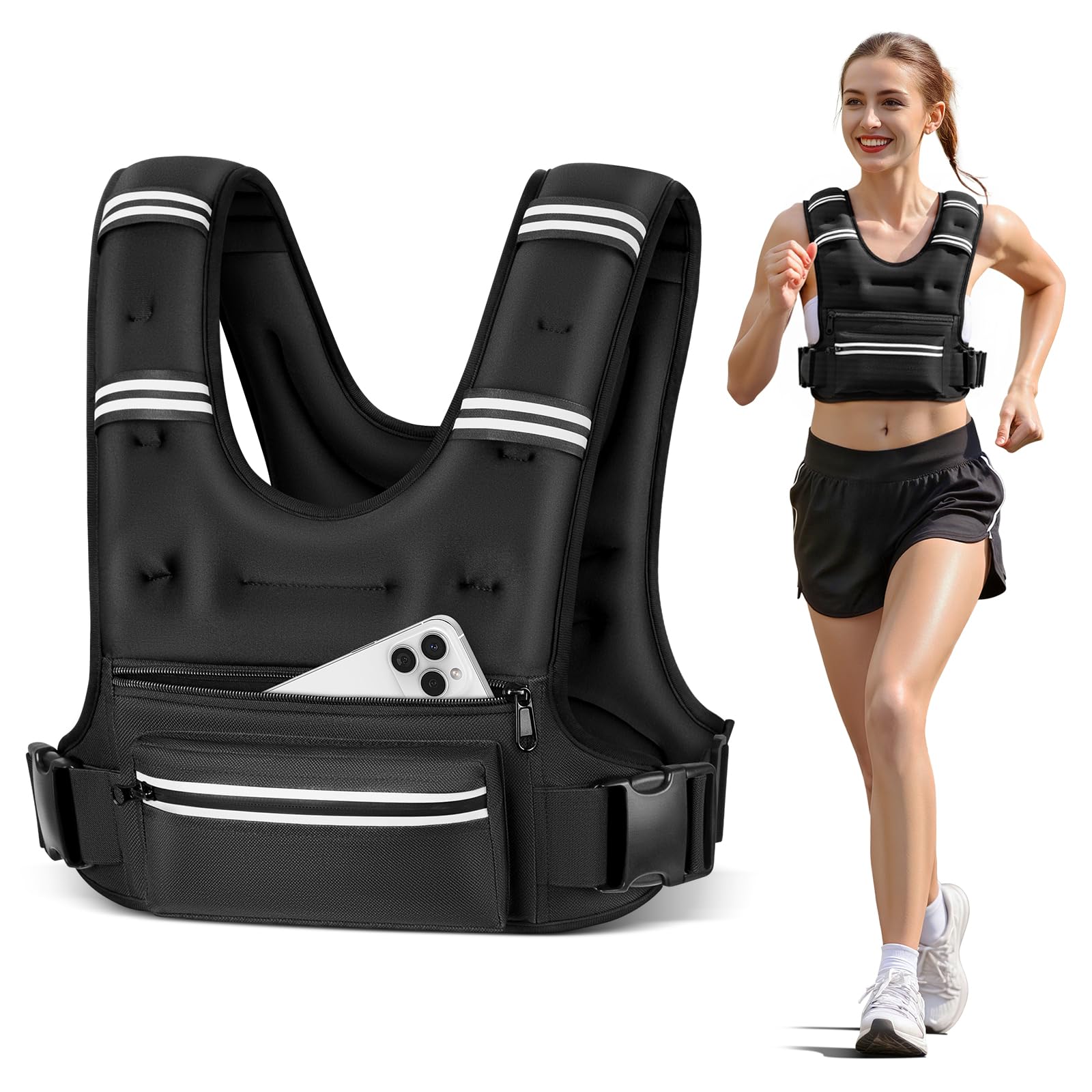 Photo 1 of Mieakvool Weighted Vests for Women Men, 8 12 16 20 lb Weighted Vest with Storage Pockets, Rucking Vest with Reflective Stripe, Adjustable Straps Weight Vest for Running, Walking, Workout, Training