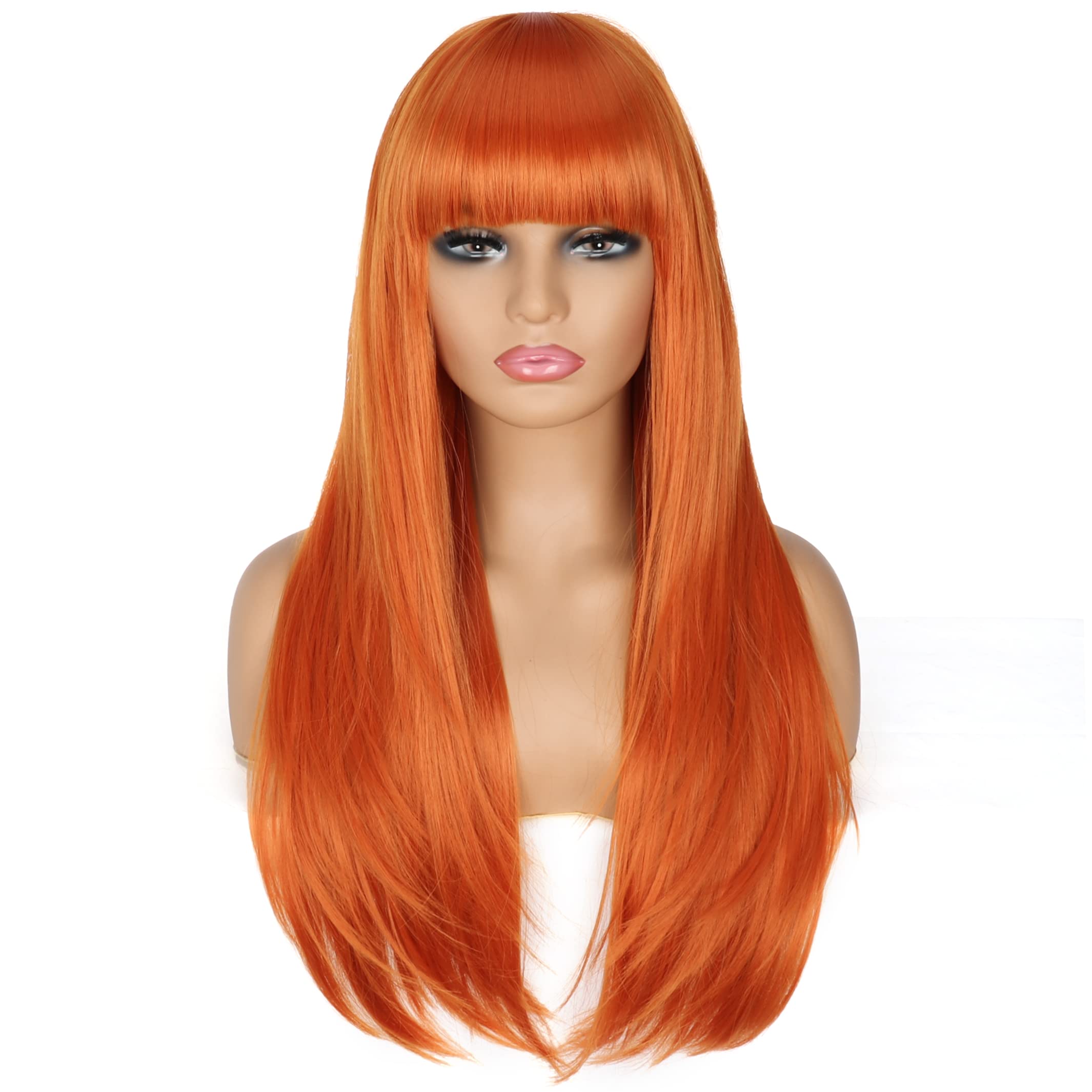 PORSMEER Long Orange Wigs for Women,Layered Straight Synthetic Heat Resistant Hair Wig with Fringe for Ladies Cosplay Party Halloween Costume Anime — image 1