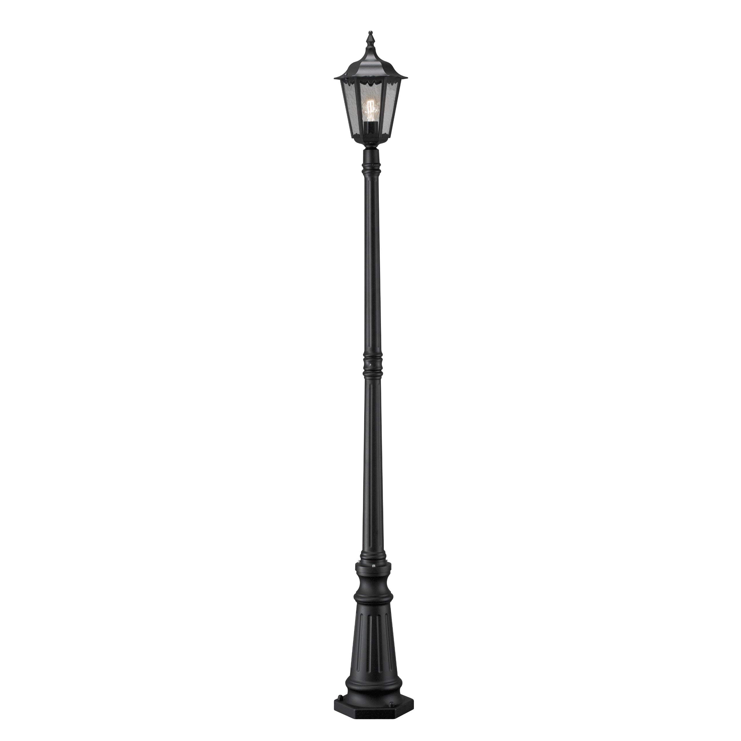 Konstsmide Firenze Post Single Column Outdoor Light / 2.1m High / 1 x 100 W E27 Max Lamp Post / Clear Glass / Aluminium / IP43 / Outside Light Matt Black