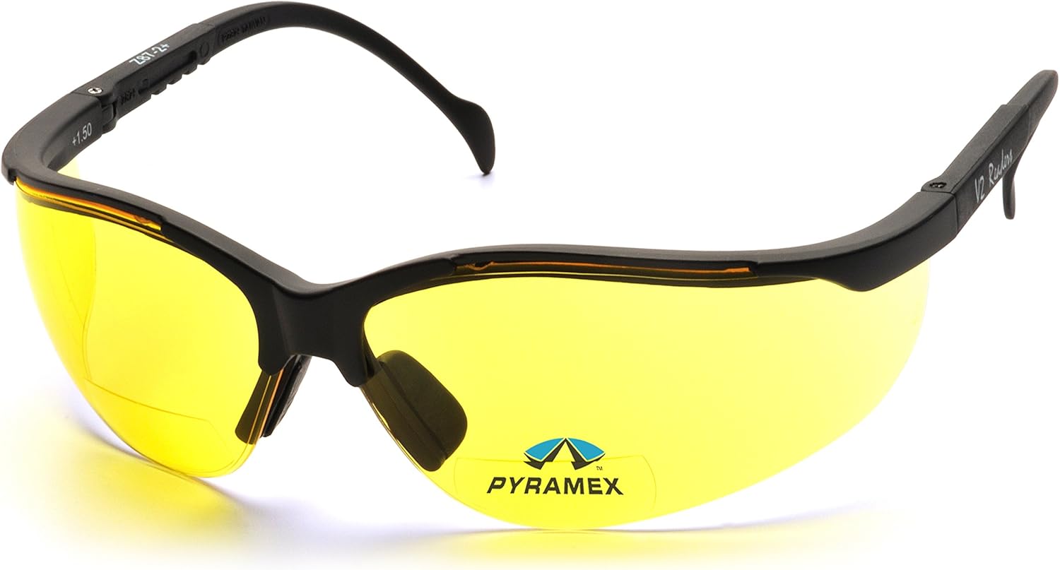 Pyramex V2 Bifocal Reader Safety Glasses Protective Eyewear, 1.5 Diopters, Amber : Hunting Safety Glasses : Sports & Outdoors