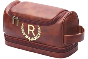 OXYEFEI Gifts for Men,Toiletry Bag Men, Unique Mens Gift Ideas Hanging Toiletry Travel Shaving Dopp Kit Bag with Initial PU L