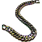 AricizBeauty Stainless Steel Cuban Link Bracelet on 10mm Width, 8.3" length, Hip Hop Punk Biker Hand Chain Bracelets, 18K Plated Chain Wrist Bracelets for Men Women, Gift Box Packing