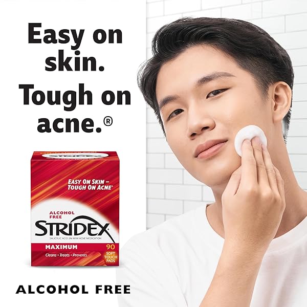 STRIDEX MEDICATED ACNE PADS, MAXIMUM, 90 COUNT, PACK OF 3 – FACIAL CLEANSING WIPES, ALCOHOL-FREE FACE PADS, ACNE TREATMENT FOR FACE, FOR MODERATE ACNE, SMOOTH APPLICATION