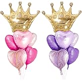 D Dywarm Crown Princess Balloons Pink Purple And Gold Set Of 2 Foil Helium Mylar Balloons,For Unicorn Princess Birthday Party Decorations Baby Shower Supplies