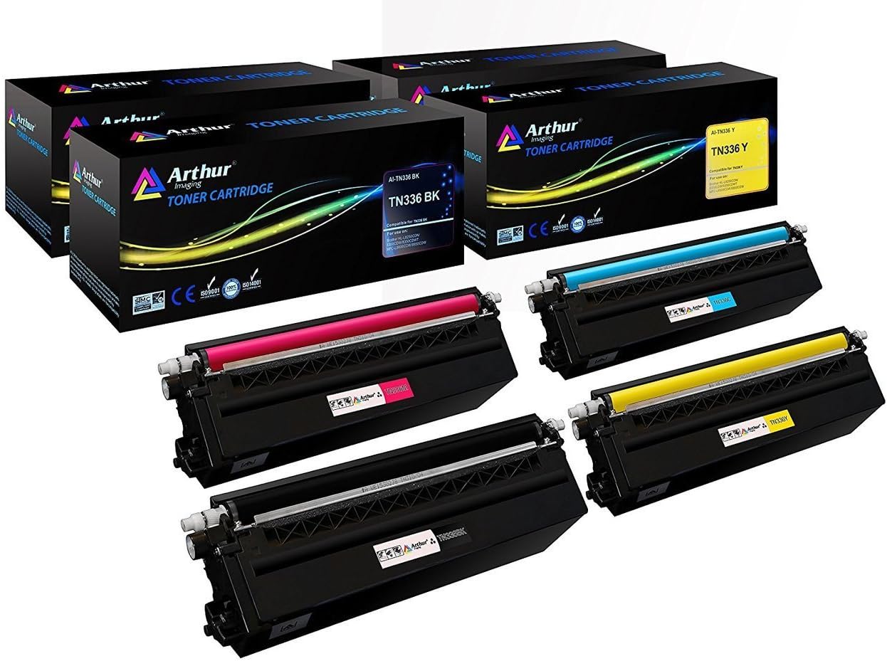 Arthur Imaging Compatible High Yield Toner Cartridge Replacement for Brother TN336 (Black, Cyan, Yellow, Magenta, 4-Pack)
