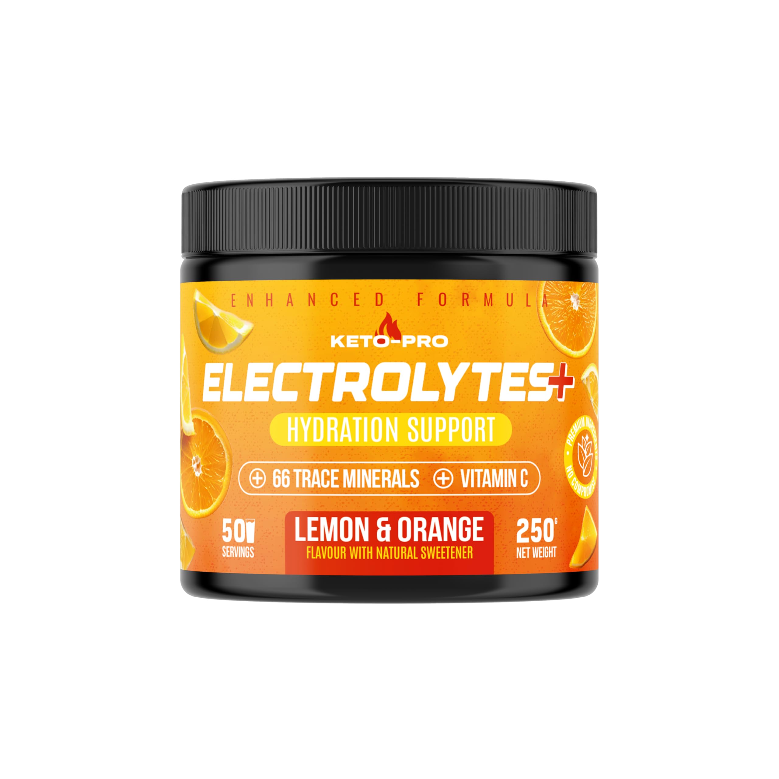 Keto-Pro Keto Electrolytes 250g | Electrolyte Powder Supporting Your Fasting, Health & Fitness Goals | 50 Servings | Lemon Orange Flavour