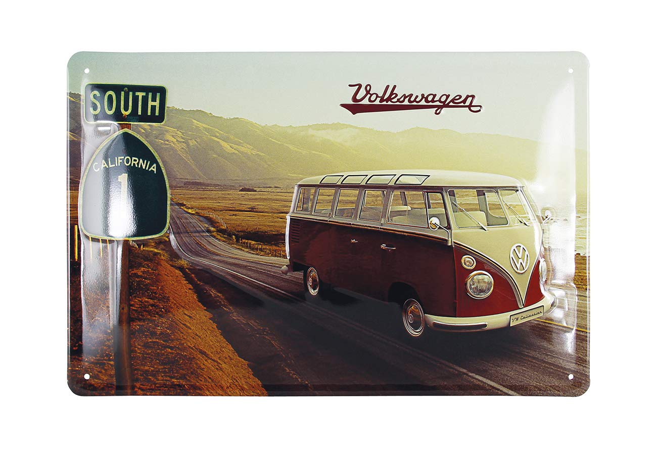 BRISA VW Collection - Volkswagen Retro Tin Sign Vintage Decoration made of Metal in T1 Bus Design (Highway 1/Multicolor) โ image 1