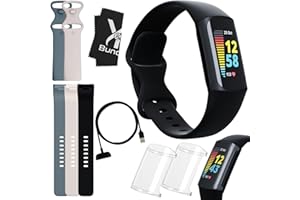 Y&R BUNDLES Fitbit Charge 5 Bundle - Advanced Fitbit Fitness Tracker Watch, 2 Screen Protectors, Extra Band, & Cloth - Fit Bit Watches for Women & Men with GPS