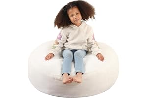MOMCAYWEX 2-in-1 Kids Round Bean Bag Chair, Fluffy Beanbag with High-Density Foam Fillings for Toddlers, Reading Floor Cushion Chair Corner, 10"x 35", Cream