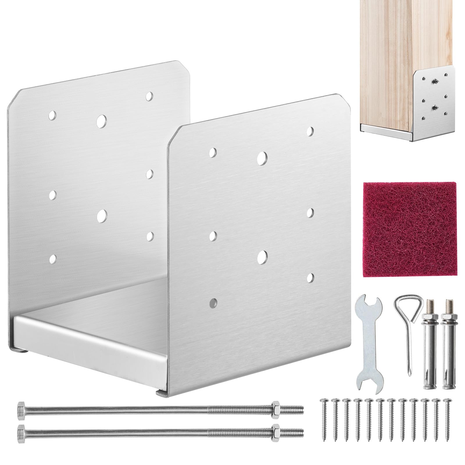 VEVOR 152.4x152.4 Post Base, 1Pcs Stainless Steel Adjustable Post Anchor Bracket(Internal 150 x 139.7), Adjustable Post Base for Pavilion Deck Porch Handrail Railing Support Decorative Anchor Plate