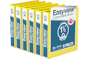 DAVIS GROUP Easyview Premium 3-Ring Binders with Clear-View Covers and Round Rings, Binders for School or Office, 1.5 Inch, Pack of 6, Yellow