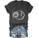 MQSVPUT Women's T-Shirts V-Neck Boho Flowers Wildflowers Tee Cute Summer Graphic Shirts Short Sleeve T Shirt