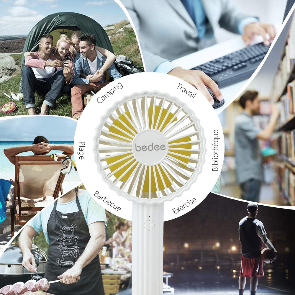 bedee Mini Ventilateur Portable, USB Rechargeable, 3 Vitesse Réglable, Petit, Léger, Li-ION 1200 mAh, Ventilateur à Main Silencieux Détachable Idéal pour Table PC Chambre Bureau De Plein Air Voyage