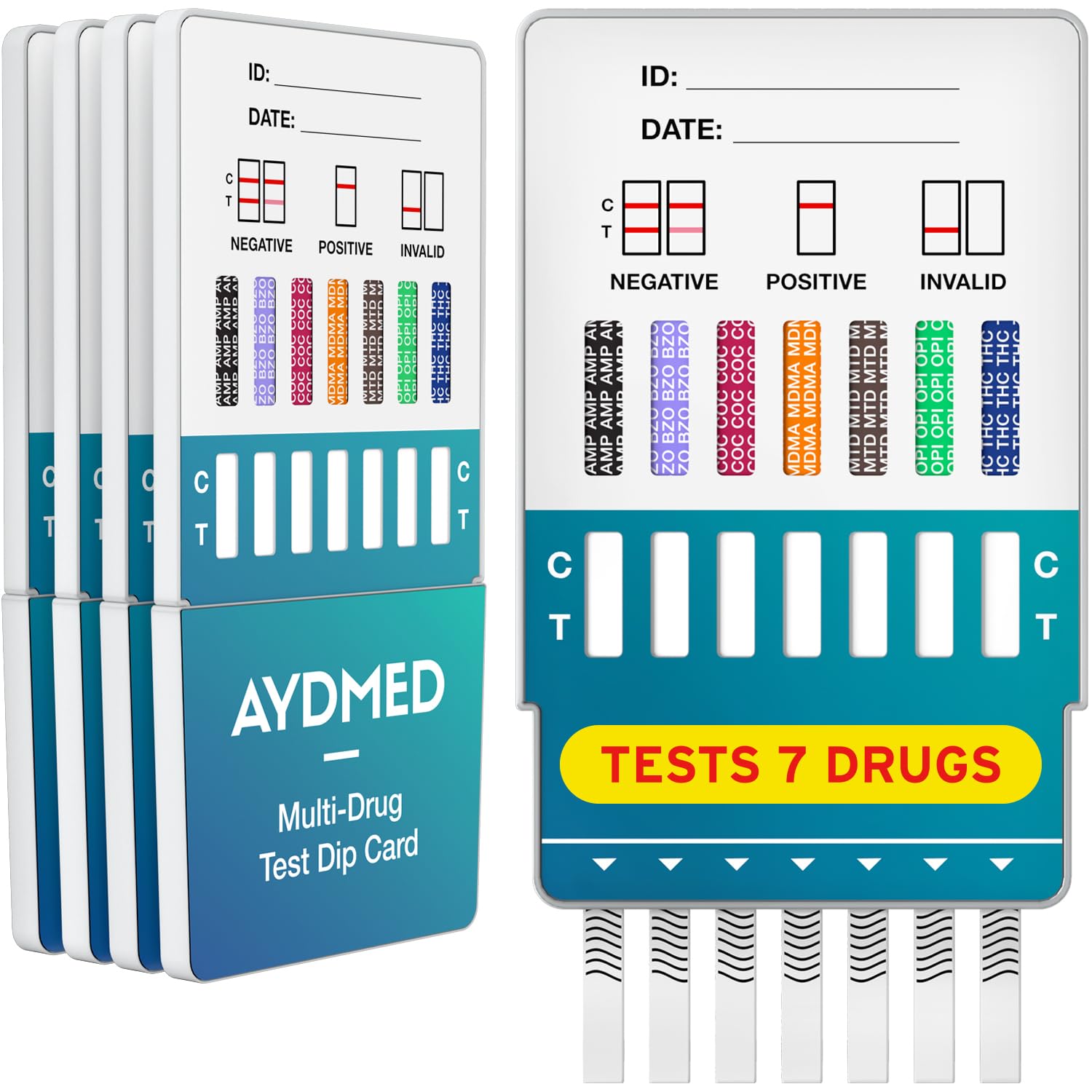 5 x AYDMED 7-in-1 Drug Tests | Drug Testing Kits for Self-Test Urine Screening of Drug Use | Drug Tests for Cocaine, Opiates, Methadone, Amphetamines, Cannabis, Ecstasy & Benzodiazepines