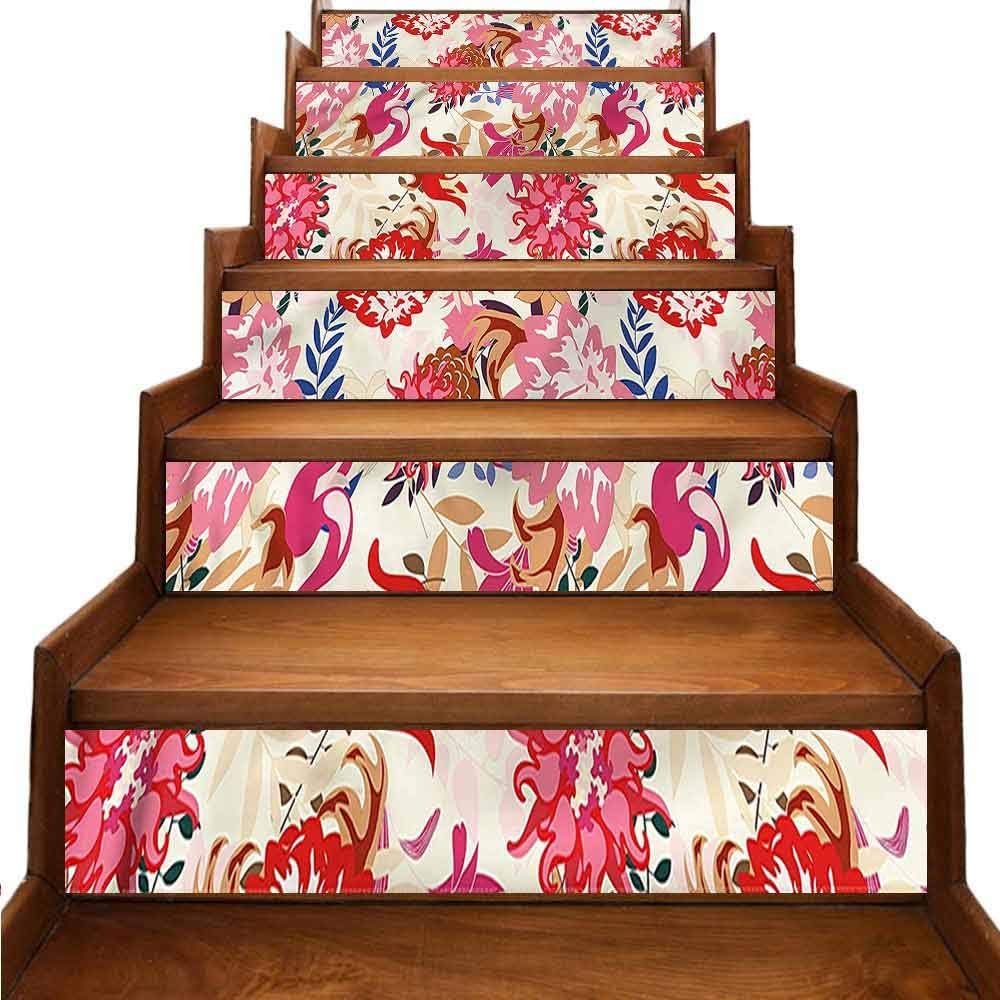 Floral Landscaping Decoration Damask Motifs Curvy Design Vinyl Decal Sticker