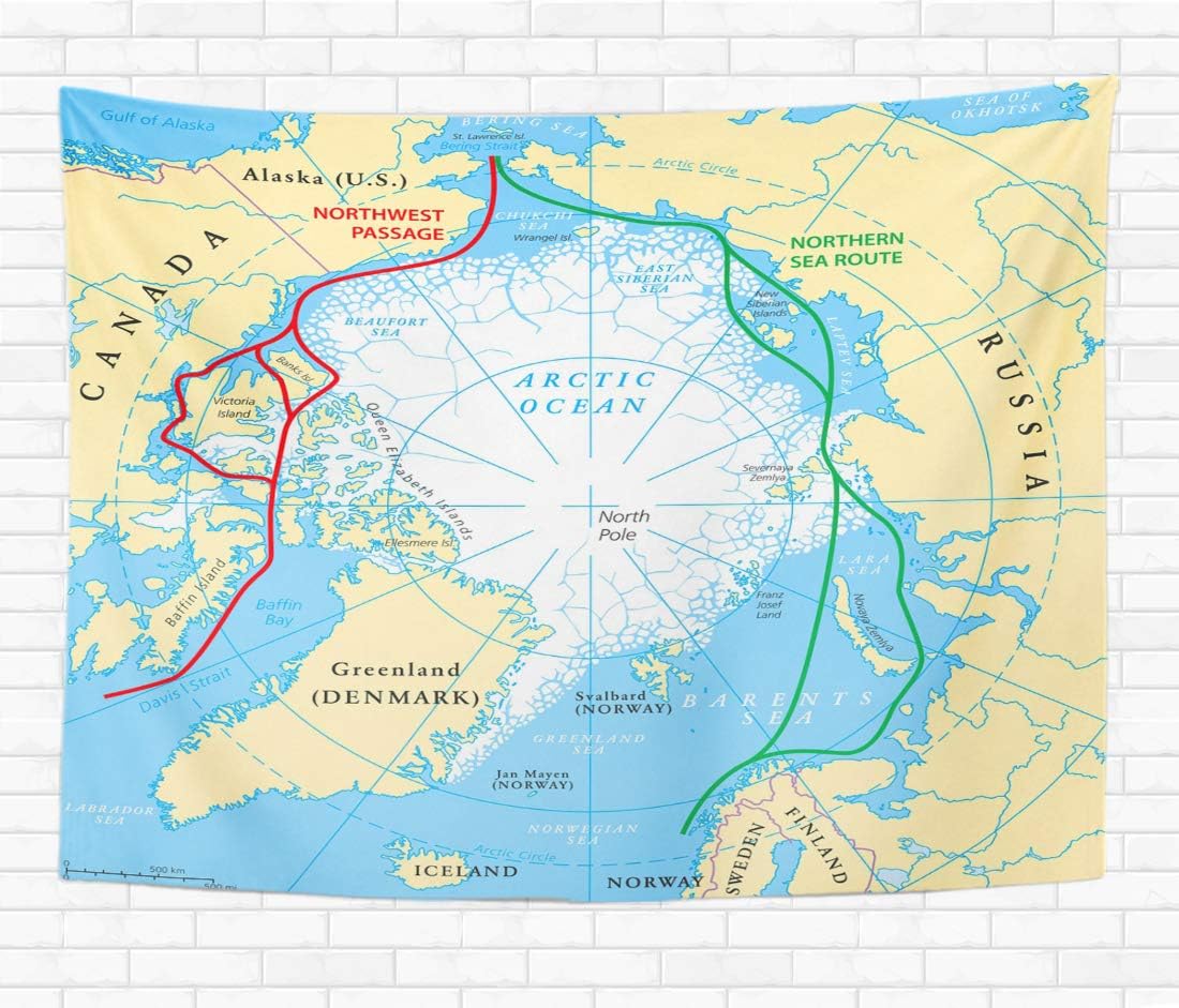 Amazon Com Assp Tapestry Arctic Ocean Sea Routes Map Northwest Passage And Northern 60x80 Inches Home Decorative Wall Hanging Tapestries For Living Room Bedroom Dorm Home Kitchen