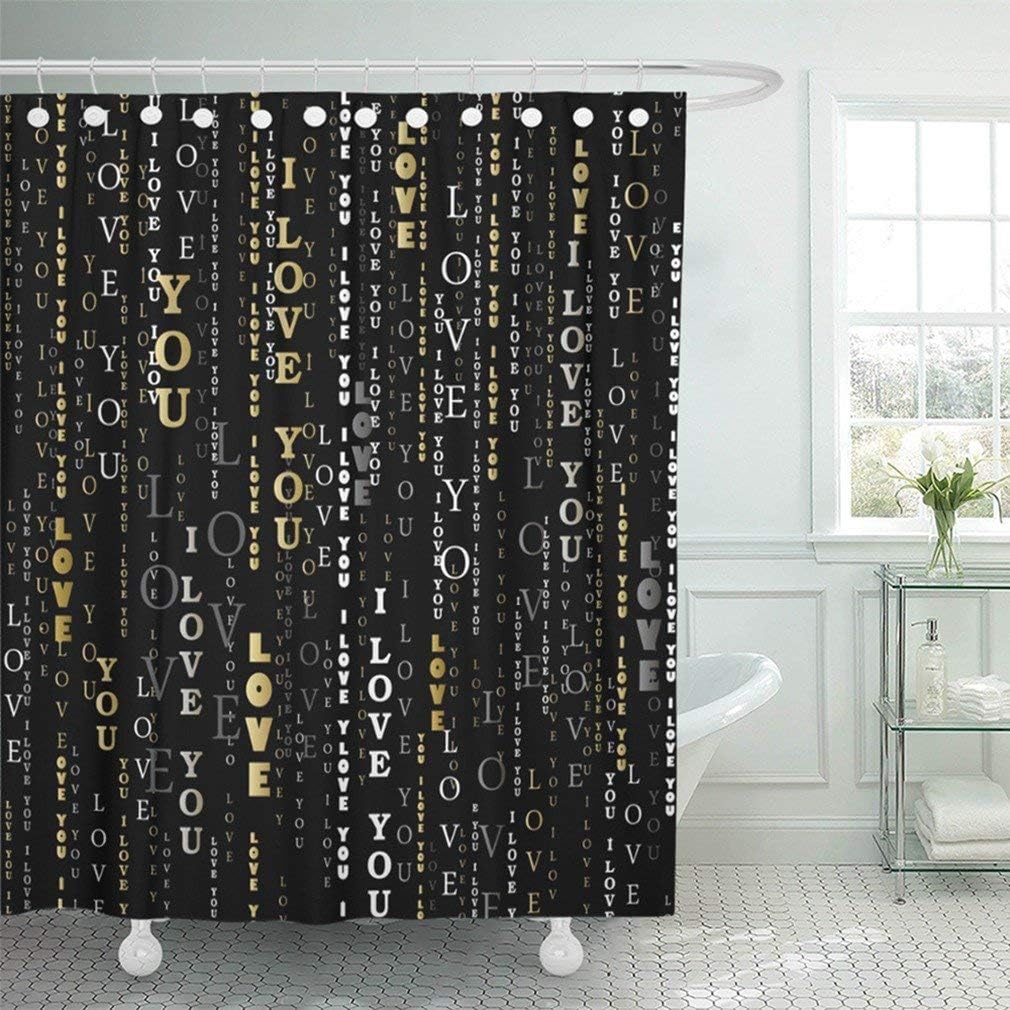 Amazon Com Abaysto White Letter Valentines Love Golden Vertical I You Words Black Gold Silver Stripped Bathroom Decor Shower Curtain Sets With Hooks Polyester Fabric Great Gift Home Kitchen
